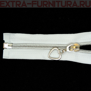 Молния спираль декор Т5 80см цв.белый/серебро (сердце)