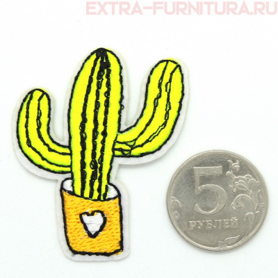 Термоаппликация Кактус неоновый в желтом горшке