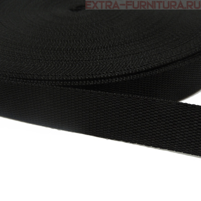 Стропа шир.25мм, цв. черный облегченная(окантовочная), уп.100м*12уп, Б, пл. 6,3 гр/м