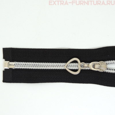 Молния спираль декор Т5 70см цв.черный/серебро (сердце)