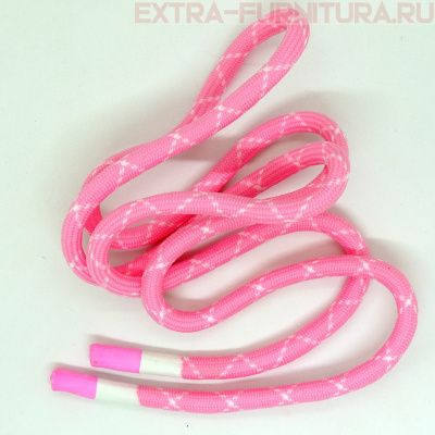Шнурки круглые 130 см, прорезин.наконечник, Белая полоса, цв.розовый/белый